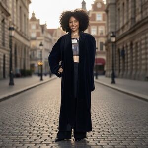 Opera Coat M Vtg black boxy ,maxi , velvet